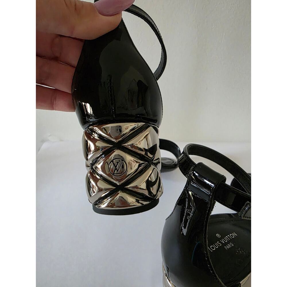 Louis Vuitton Black Patent Leather Silver-tone Sandals 36 sz - Picture 4 of 16